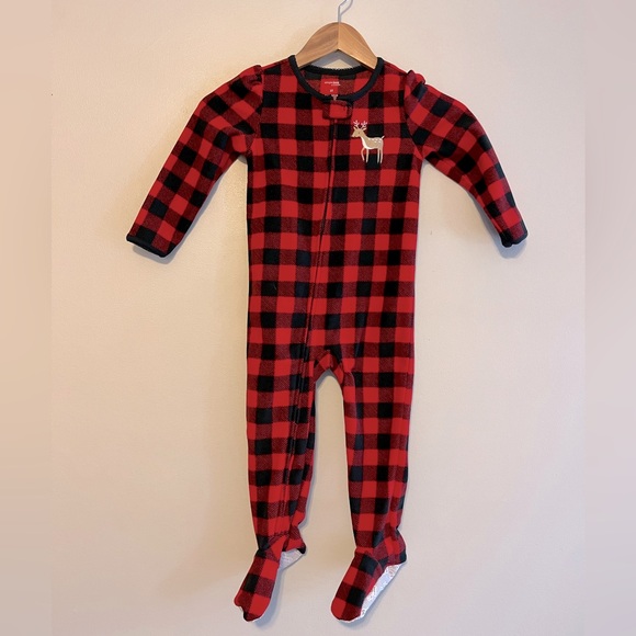 Carters Simple Joys Buffalo Plaid Holiday Unisex Reindeer Pajamas 3T - Picture 1 of 4